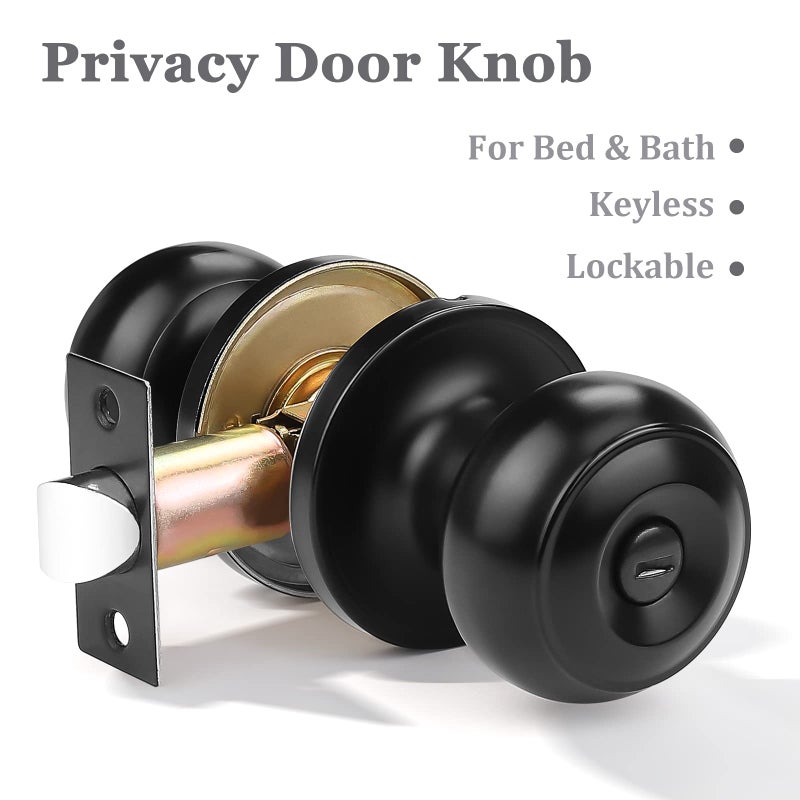 Probrico 6 Pack Round Privacy Door Knob(Thumb Turn Lock on The Inside), Keyless Doorknobs Interior/Exterior Lockset,Privacy Knobs for Bedroom/Bathroom,Black Modern Design Door Hardware - Image 2